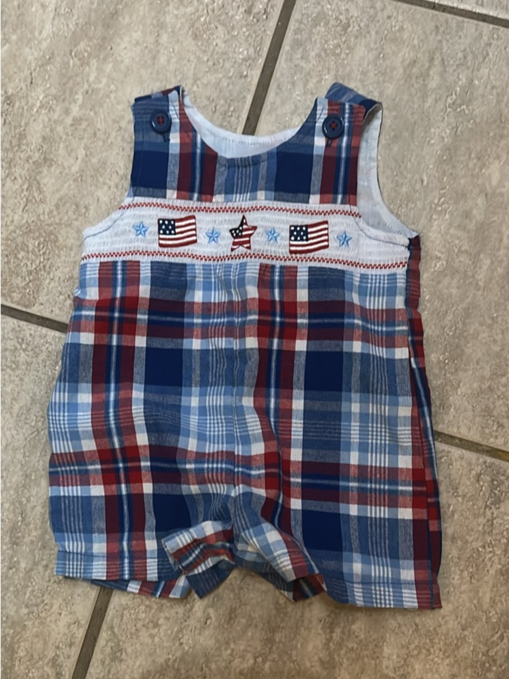 Red, White & Blue Plaid Patriotic Baby Romper size 6mths *cute* 4th of July**